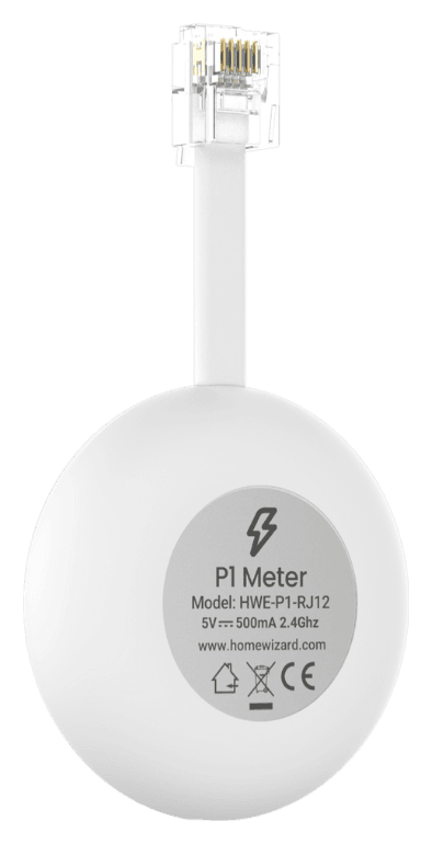 HomeWizard Wi-Fi P1 meter dongle (for Teltonika chargers) – rear view with the model label